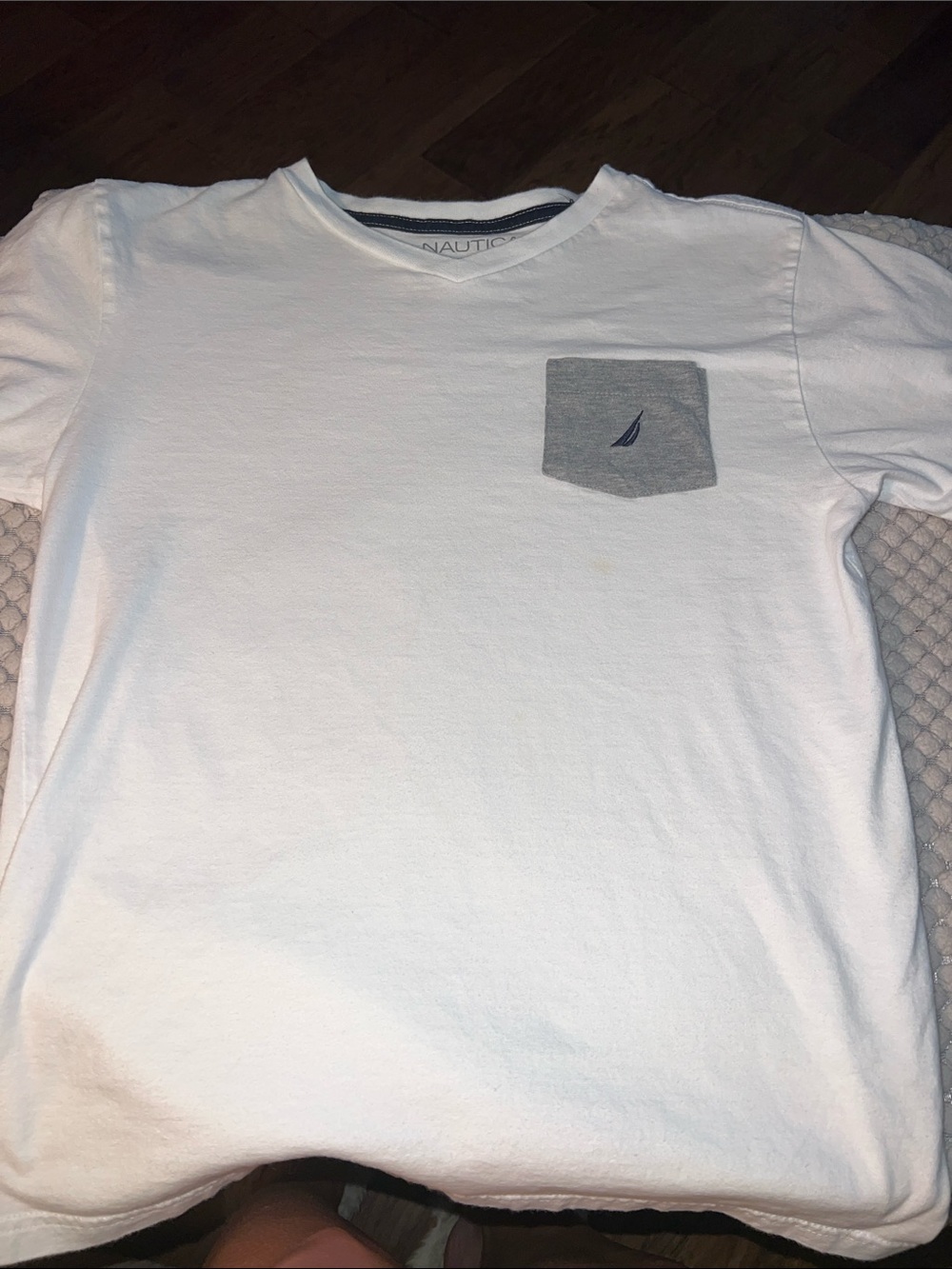Nautica White Short-Sleeve Tee with Gray Pocket and Navy Sail Logo